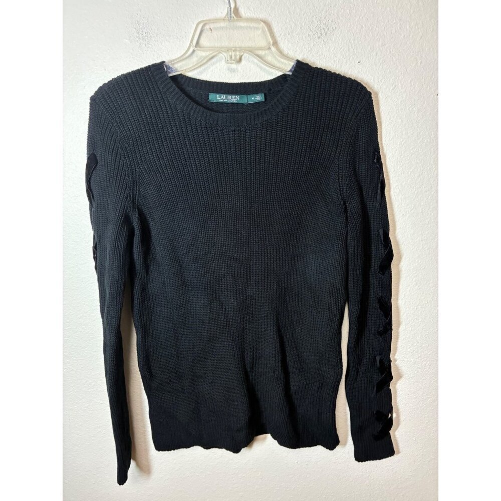 Lauren Ralph Lauren Green Label Knit Sweater Boho Winter Black Size Medium